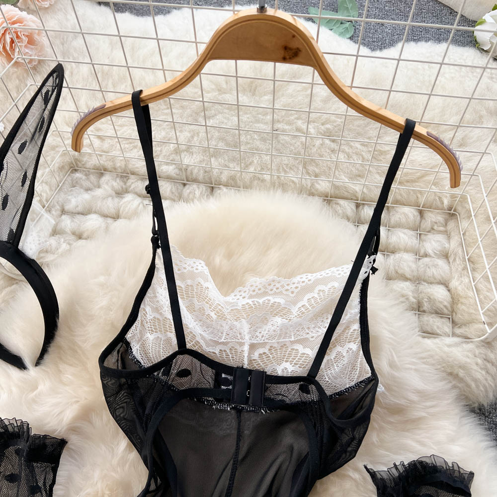 Cute Bunny Costume Lace Patchwork Jumpsuit