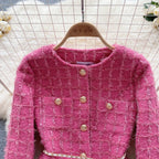Cardigan&Skirt Plaid Tweed 2Pcs Set