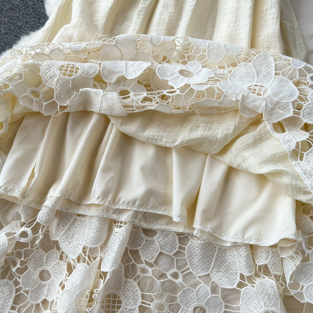 Niche Embroidered Lace-up Halter Dress