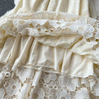 Niche Embroidered Lace-up Halter Dress