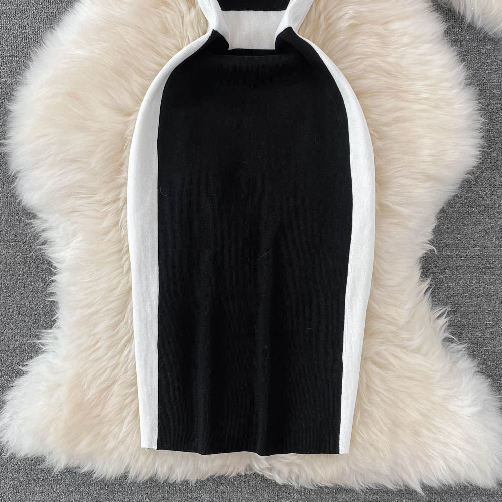 Halter Neck Off-the-shoulder Knitted Sleeveless Hip Dress