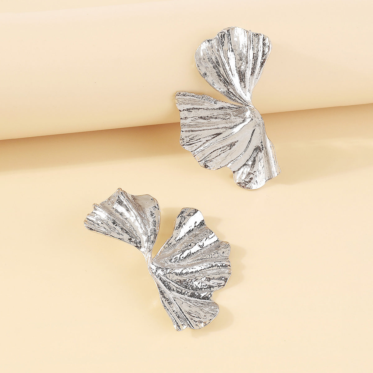Scalloped Metal Ginkgo Biloba Earrings