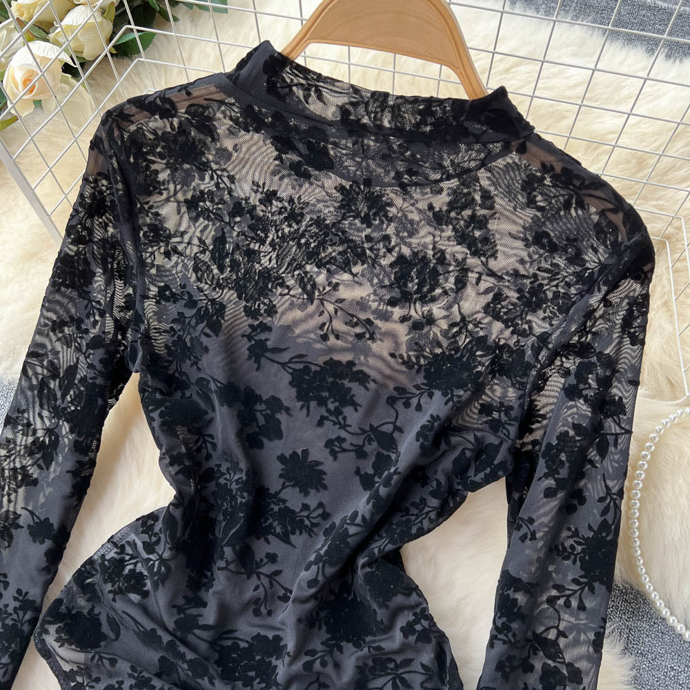 Mesh Lace Embroidered Round Neck Jumpsuit