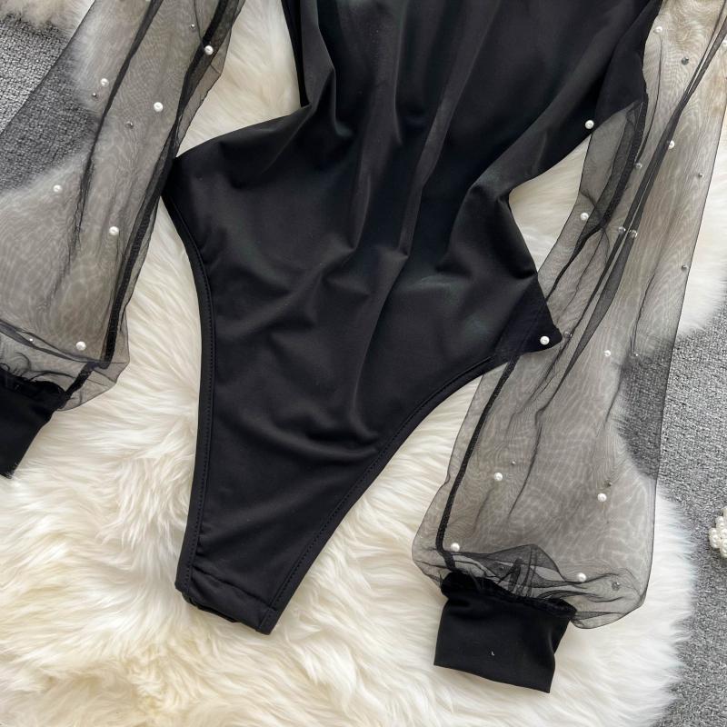 Mesh Patchwork Knitted High-cut Lingerie