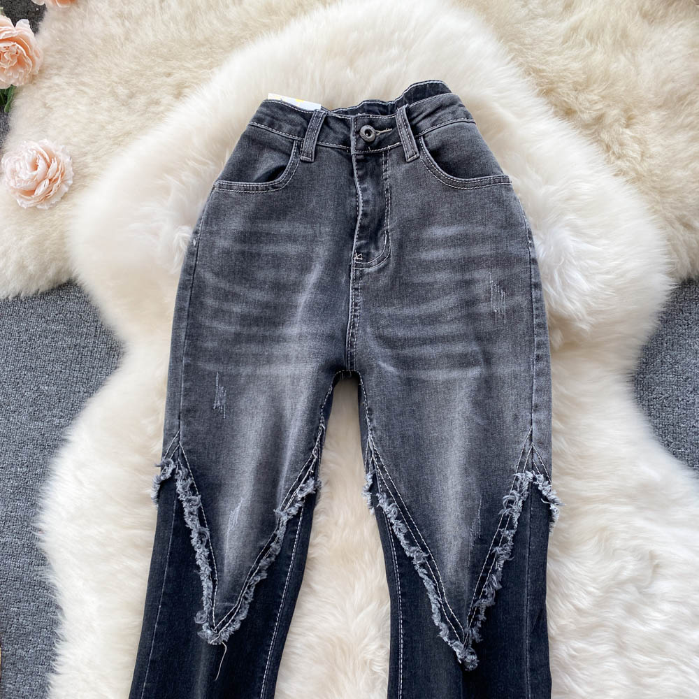 Patchwork Ruffle-trimmed Flared Jeans
