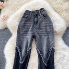 Patchwork Ruffle-trimmed Flared Jeans