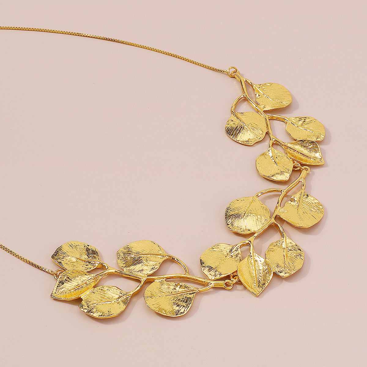 Elegant Metallic Leaves Necklace&Earrings