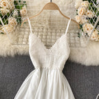 Crochet Knitted Lace-up White Slip Dress