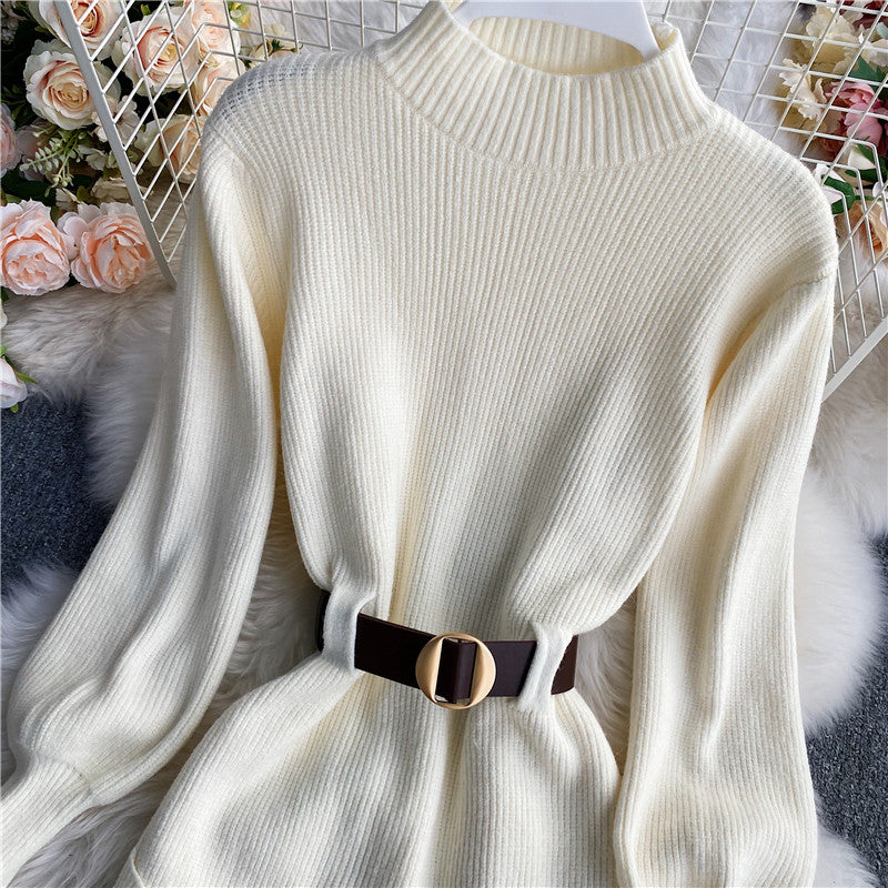 Turtleneck Long Sleeve Knitted Sweater Dress