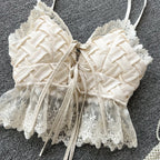 Sweet Lace V-neck Woven Pattern Top