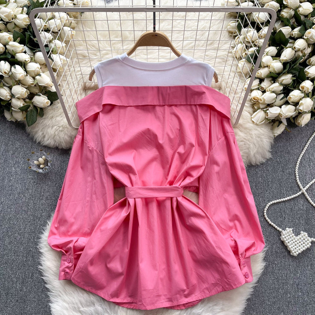 Niche Faux Two-pieces Patchwork Top