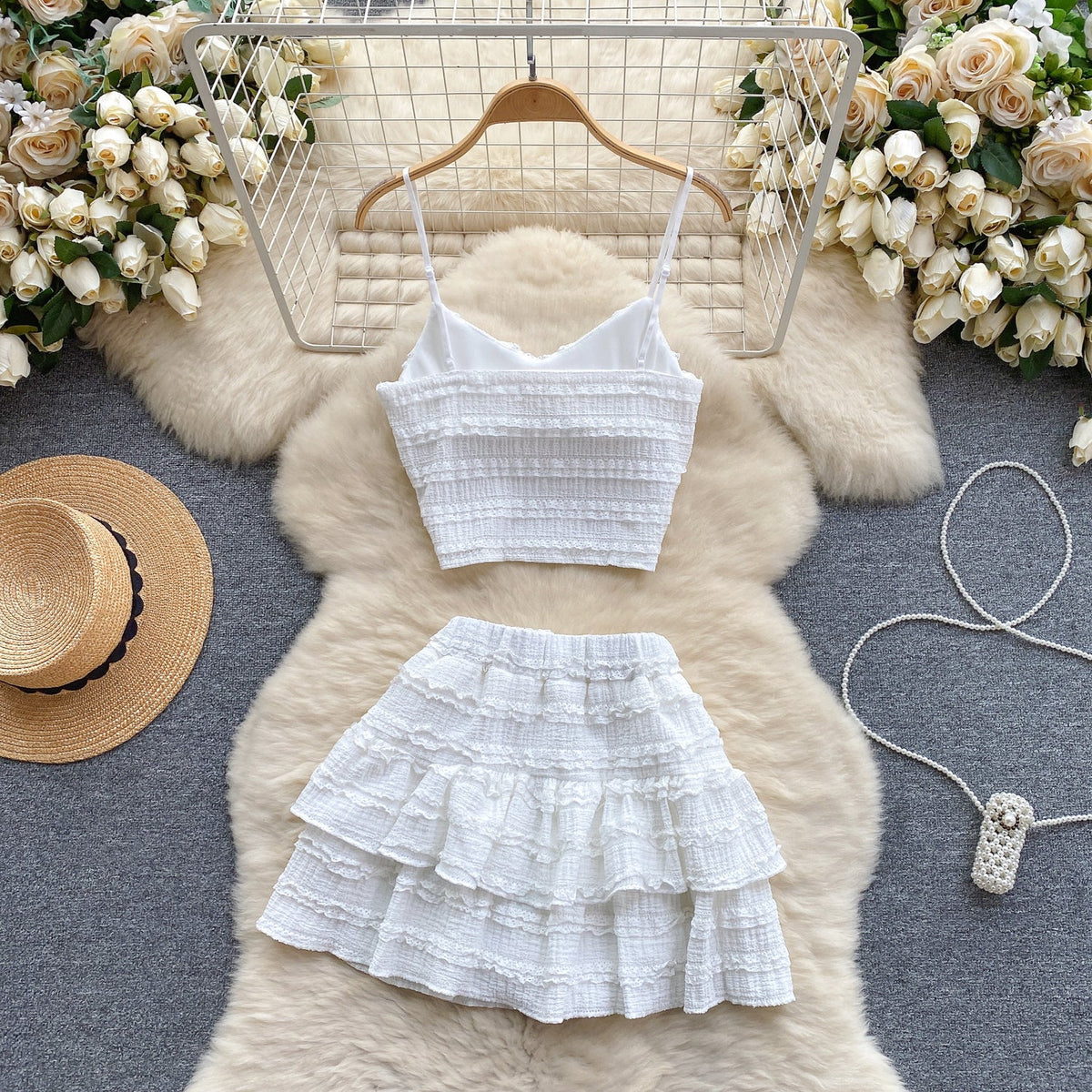 Camisole&Ruffled Skirt Lace 2Pcs