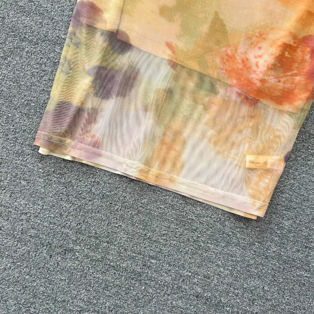French Style Tie-dye Mesh Dress