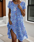 Round Neck Short Sleeve Floral Printed Dress