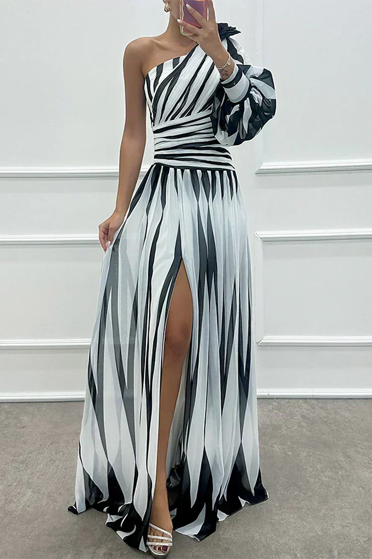 Hazel | One-Shoulder Striped Maxi Dress
