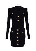 Sable Black Short Knitted Mini Dress With Gold Buttons