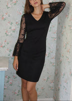 Mavrixa Lace Long Sleeve Mini Dress In Black