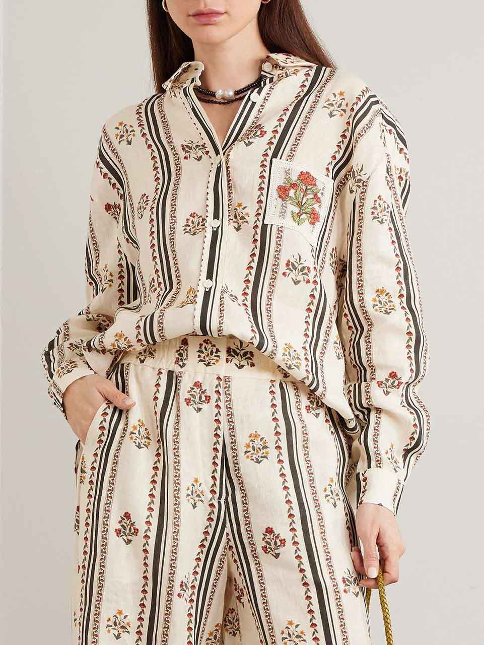 Bohemian Printed Striped Shirt & Wide Leg Pants Two-Piece Set