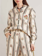 Bohemian Printed Striped Shirt & Wide Leg Pants Two-Piece Set