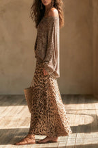 Two-piece Off-shoulder Loose Knit Top Leopard Print Half-length Dress