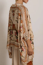 Vintage Horse Floral Print Cape‑Sleeve Shirt & Wide‑Leg Pants Two‑Piece Set