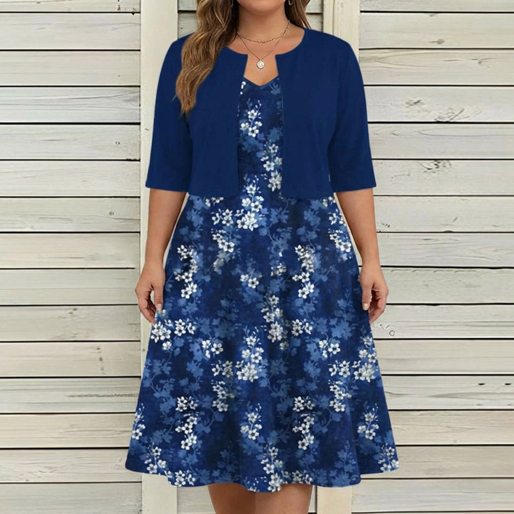 Aaliyah | Two-Piece Floral Midi Dress with Cropped Overlay