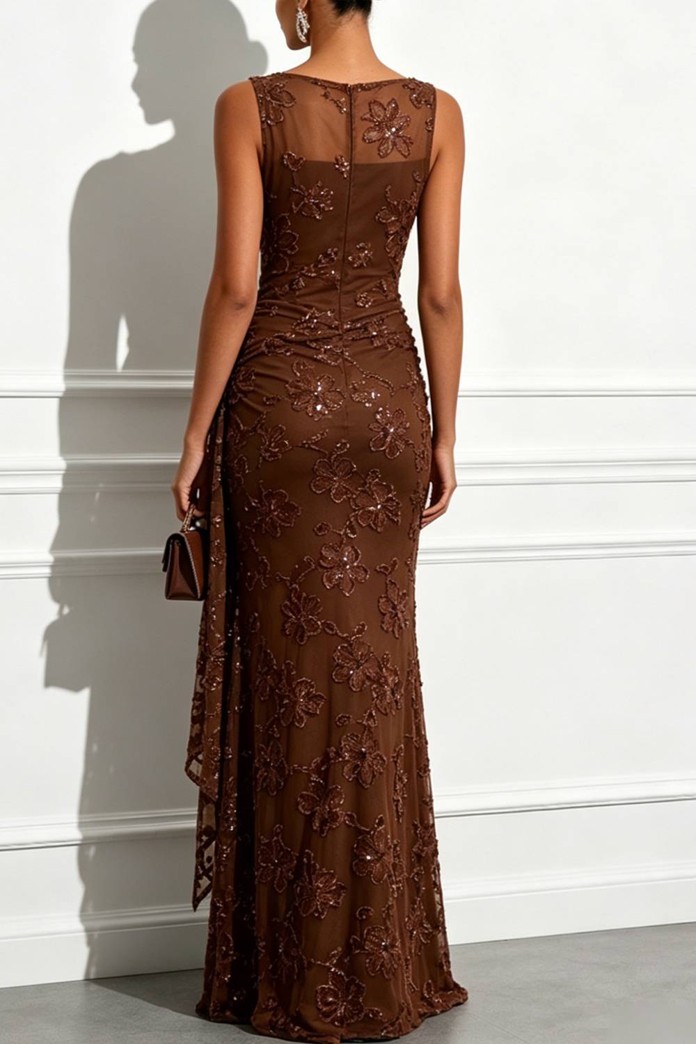 Sleeveless Floral Applique Twist Mermaid Long Dress