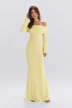 Texture Tweed Off-shoulder Long Dress