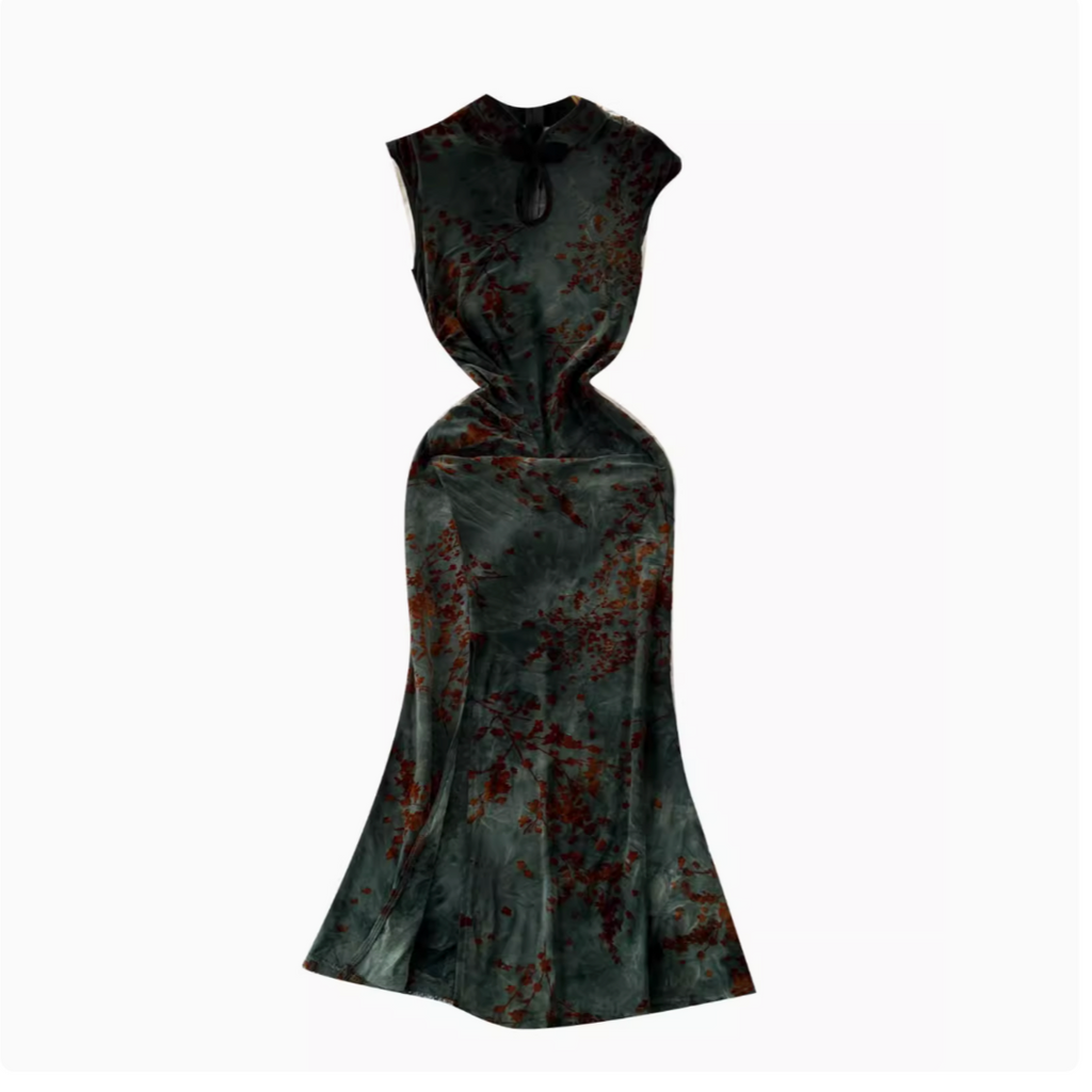 Vintage Tie-dye Floral Hollowed Cheongsam