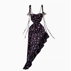 Asymmetric Mesh Floral Black Dress