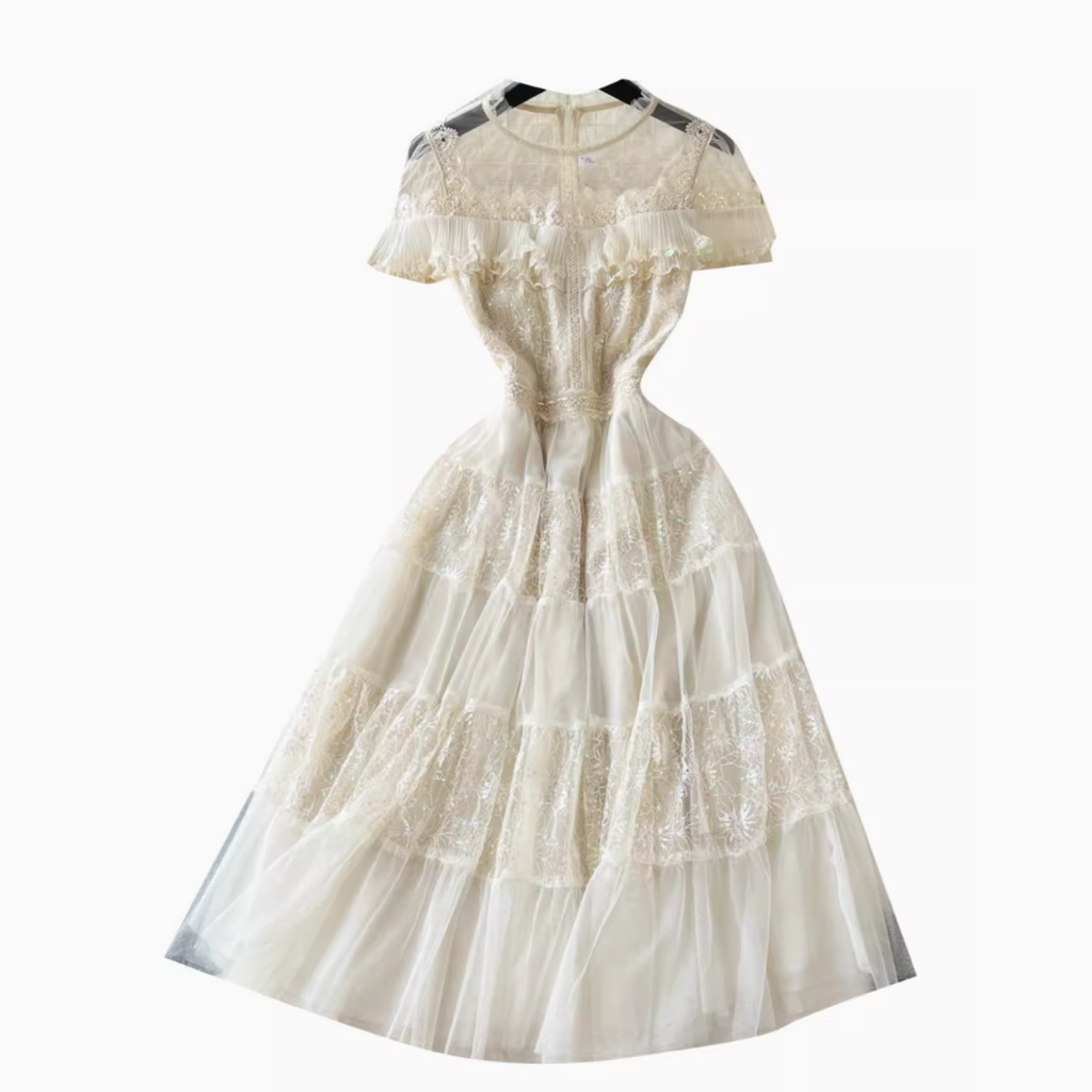 Delicate Sequined Lace Patchwork Dress