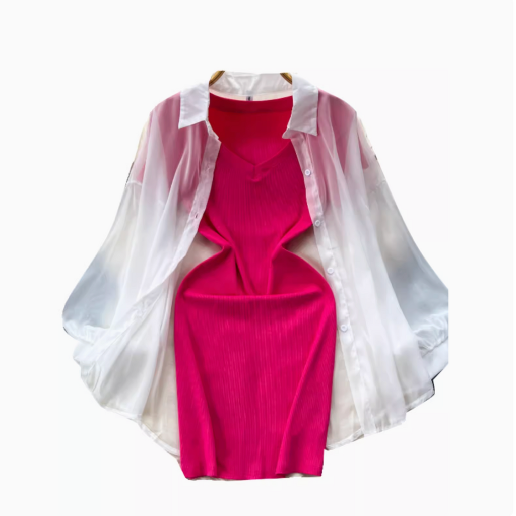 Bodycon Dress&Chiffon Cardigan 2Pcs