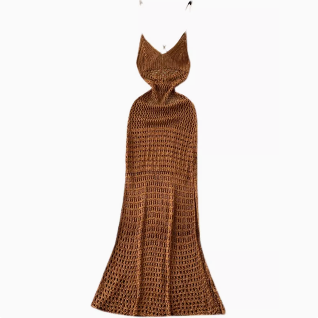 Bohemia Hollowed Caramel Slip Dress