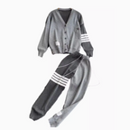 V-neck Cardigan&Drawstring Trousers 2Pcs