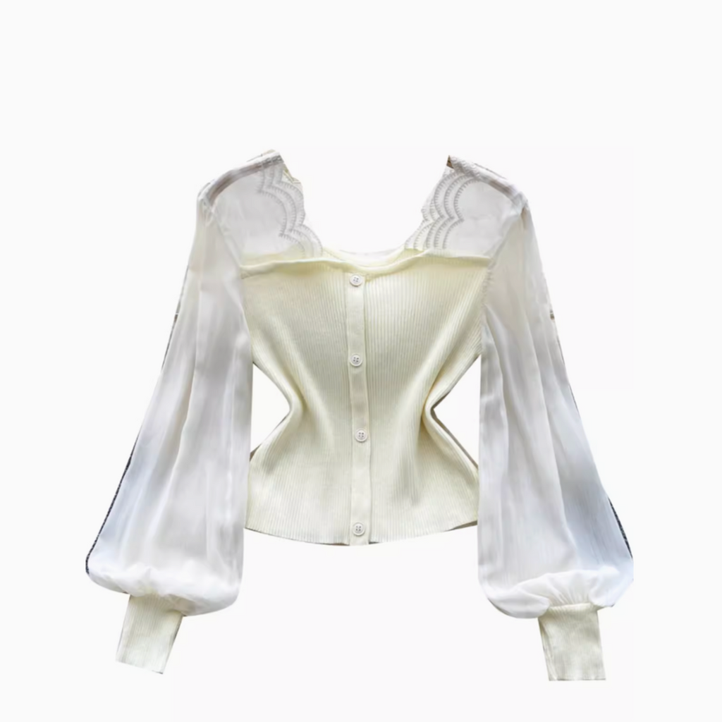 Elegant Mesh Patchwork Slim Cardigan