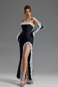 Frill Strapless Split Maxi Dress With Gloves