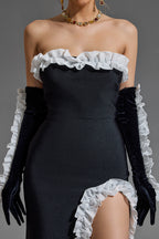 Frill Strapless Split Maxi Dress With Gloves