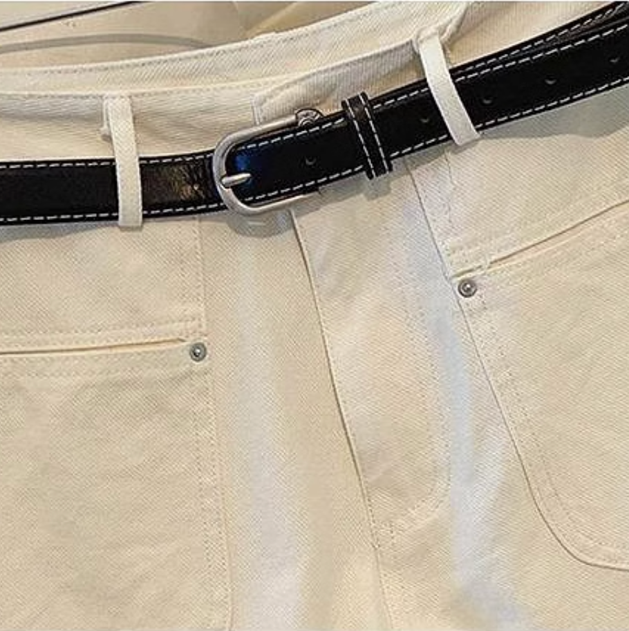 Solid Color Casual Pants with Belt
