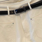 Solid Color Casual Pants with Belt