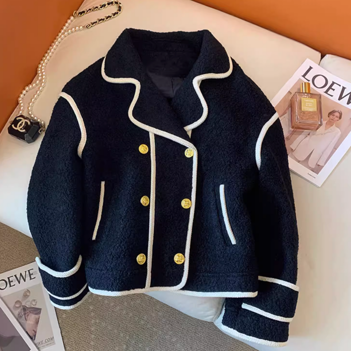 Oversized Tweed Color-blocking Jacket
