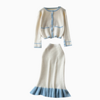 Color Blocking Cardigan&Skirt 2Pcs