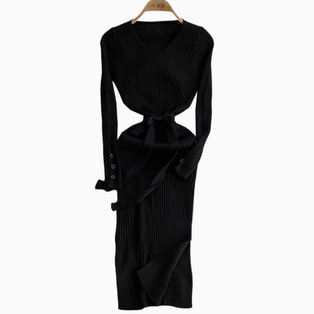 V-neck Bodycon Split Knitted Dress