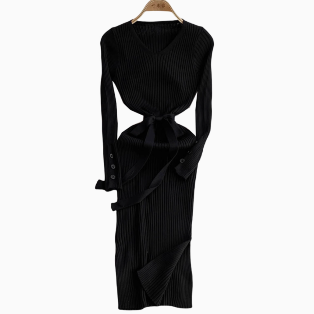 V-neck Bodycon Split Knitted Dress