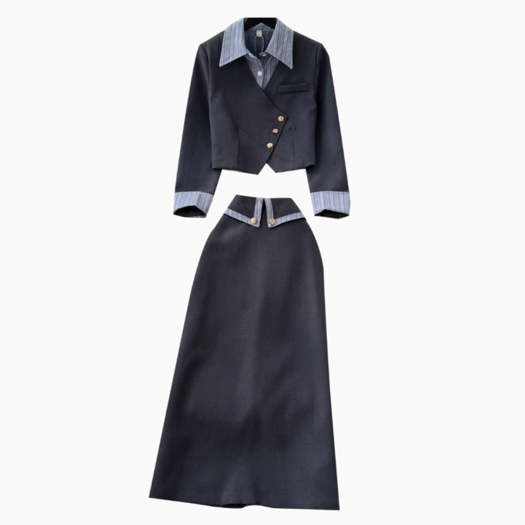 Faux Two-pieces Shirt&Skirt 2Pcs
