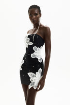 Embroidered Sequin Strapless Mini Dress