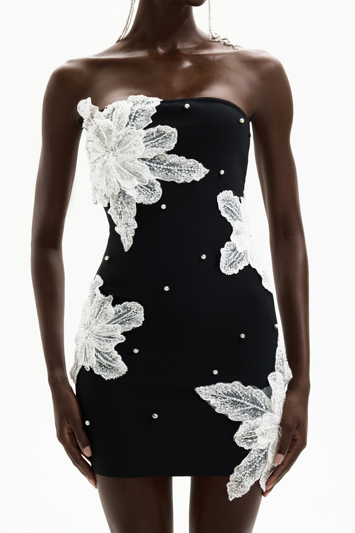 Embroidered Sequin Strapless Mini Dress