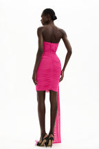 Mesh 3D Flower Strapless Mini Dress