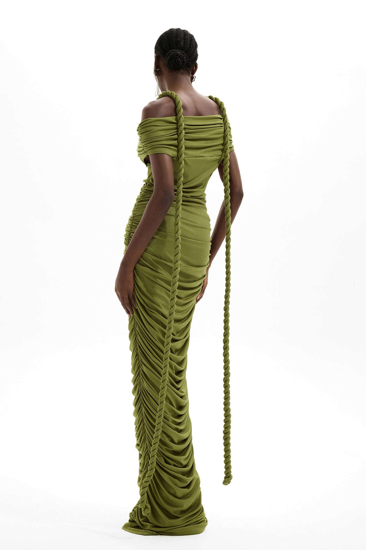 Solid Halter Neck Ruched Maxi Dress