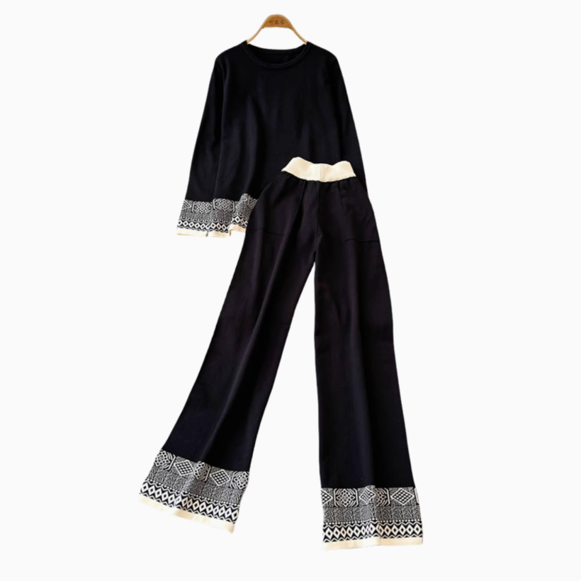 Sweater&Trousers Color-blocking Embroidered 2Pcs
