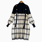 Plaid Knitted Patchwork Drawstring Dress